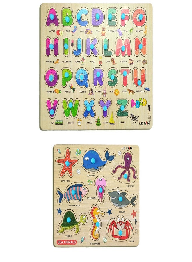 Lefan® Kids Fort Pre Nursery Educational Jigsaw Puzzles for Adults Kids Learning Toys Kit Board Game 2 pcs Set of ABCD Alphabet & Sea Animals Educational Toy - Image 1